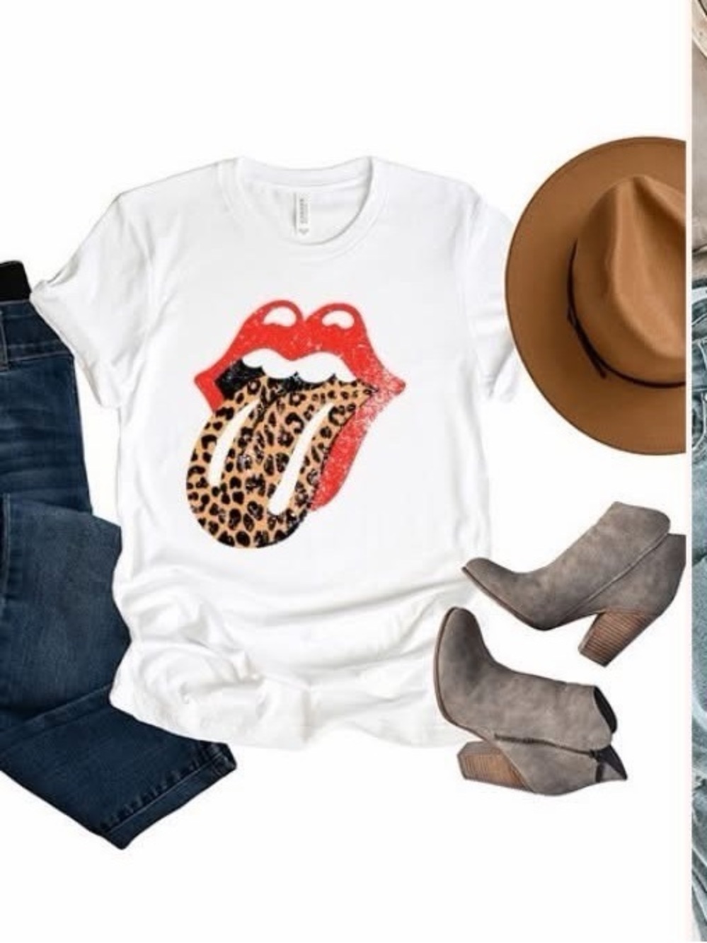 Bella Canvas White Short Sleeve Tee with Red Lips and Leopard Tongue Graphic
